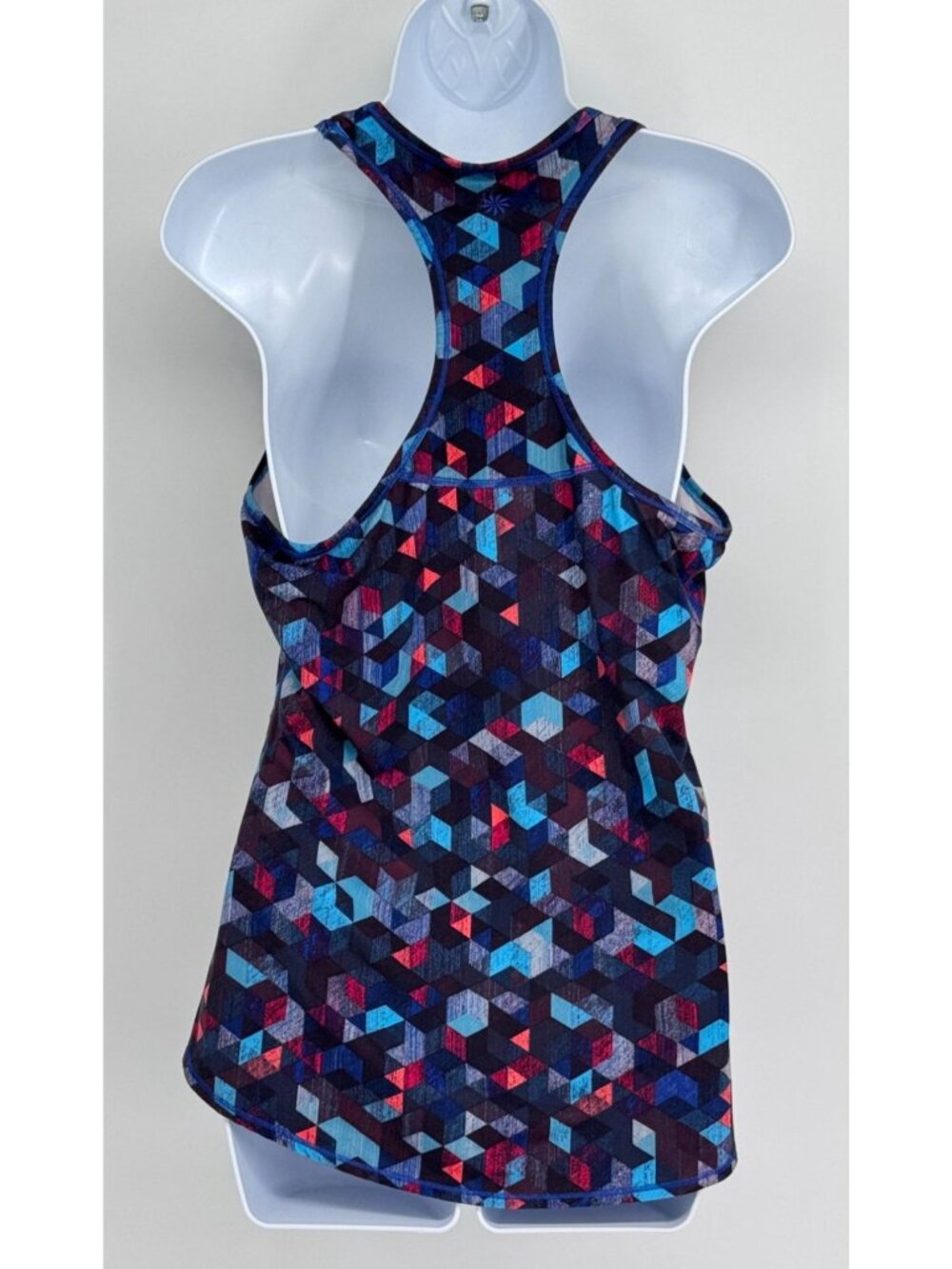 Athleta Geo Print Racerback Tank Top Medium Multicolor Blue Red Stretchy Activew - Picture 2 of 6
